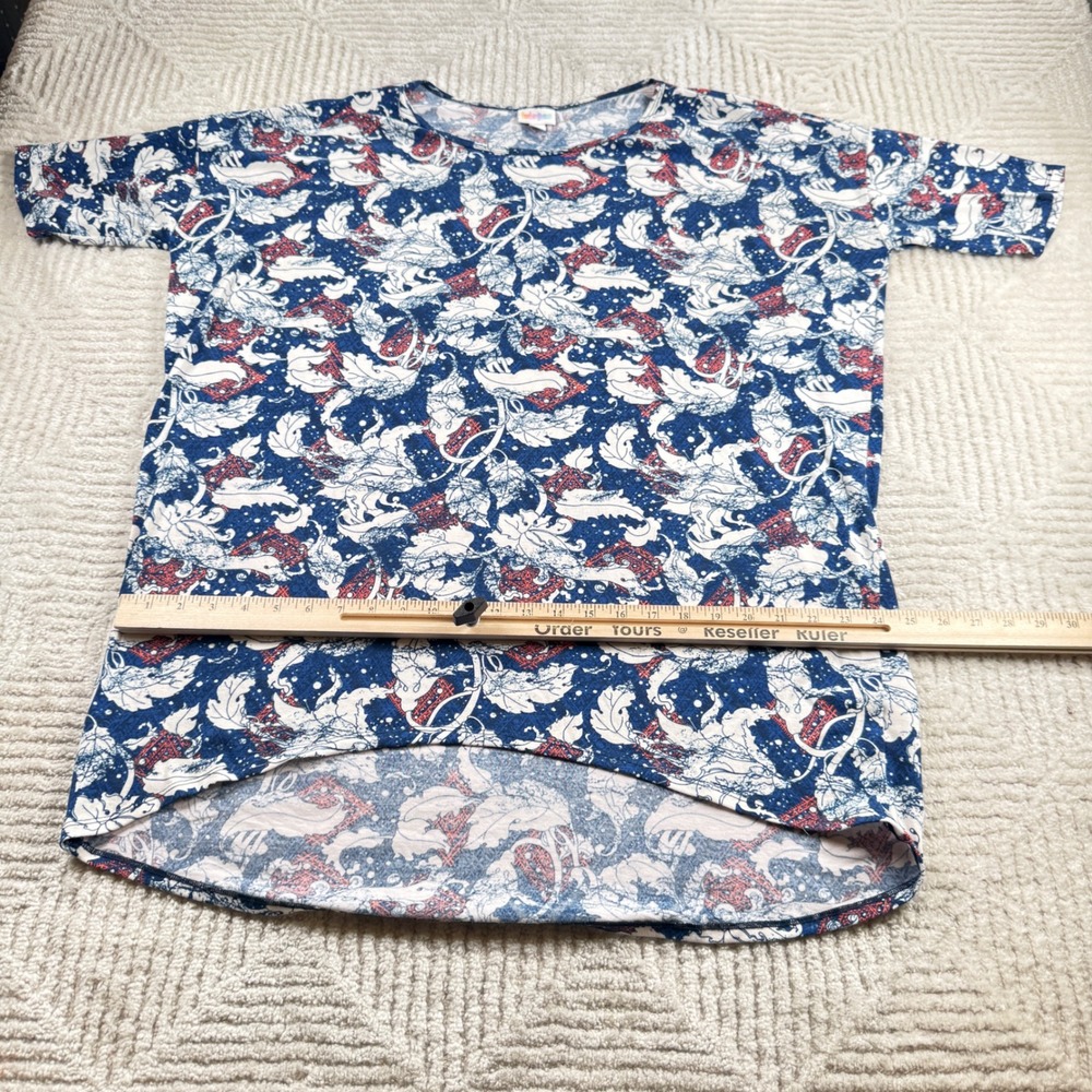 LuLaRoe Irma Tunic Top Womens XL Blue Floral Short Sleeve JC004 Modest Casual - Picture 4 of 12